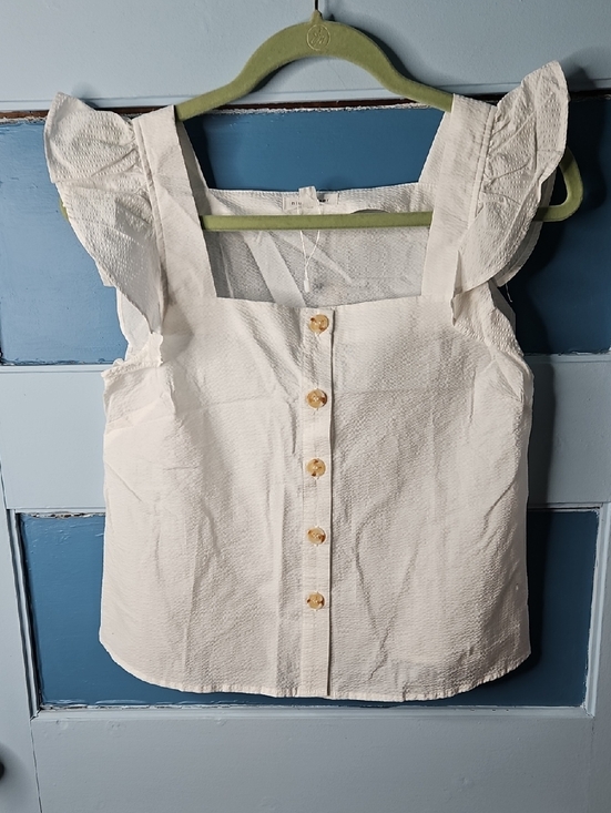 Blu Pepper Tops - Blu Pepper White Top with Subtle Ruffle Detail Small